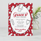 Invitation Fille mignonne Rouge Menstrual Pad Première périod (Debout devant)