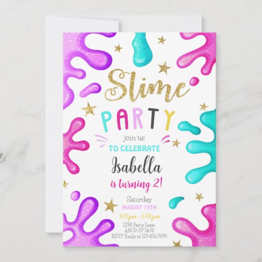 Invitation Fille mignonne Slime fête anniversaire (Devant)