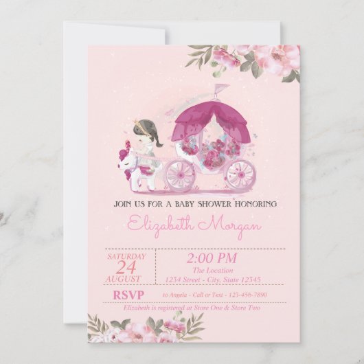 Invitation Fille mignonne, Transport, Baby shower floral (Devant)