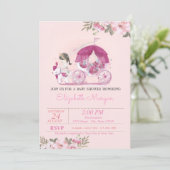 Invitation Fille mignonne, Transport, Baby shower floral (Debout devant)