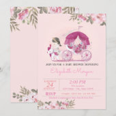 Invitation Fille mignonne, Transport, Baby shower floral (Devant / Derrière)