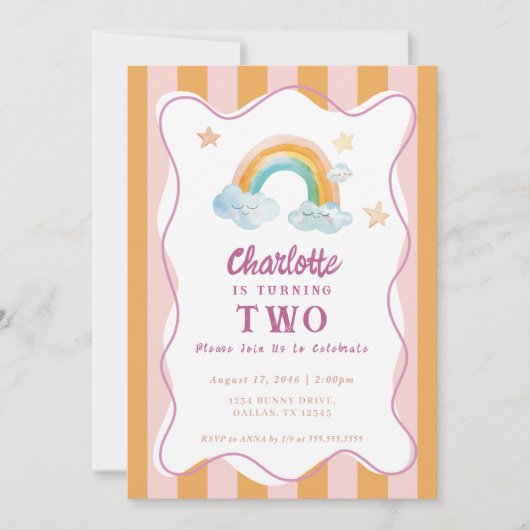 Invitation Fille mignonne violet aquarelle arc-en-ciel bébé a (Devant)