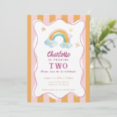 Invitation Fille mignonne violet aquarelle arc-en-ciel bébé a (Debout devant)