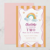 Invitation Fille mignonne violet aquarelle arc-en-ciel bébé a (Devant / Derrière)