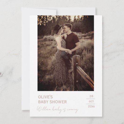 Invitation Fille Minimaliste Rustique Rose Poussié (Dos)