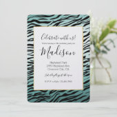 Invitation Fille Mint Ombre Black Zebra Impression (Debout devant)
