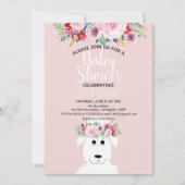 Invitation Fille Moderne Aquarelle Lamb & Fleurs Baby shower (Devant)