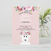 Invitation Fille Moderne Aquarelle Lamb & Fleurs Baby shower (Debout devant)
