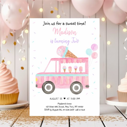 Invitation Fille moderne Cream Camion Anniversaire