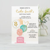 Invitation Fille moderne Gold Balloons Anniversaire de enfant (Debout devant)