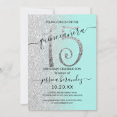 Invitation Fille moderne Mint Parties scintillant Argent Ombr (Devant)