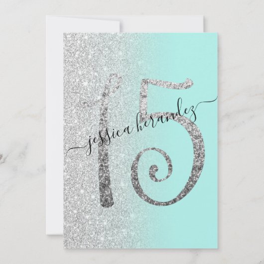 Invitation Fille moderne Mint Parties scintillant Argent Ombr (Dos)