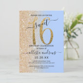 Invitation Fille moderne Parties scintillant bleue or Ombre S (Debout devant)