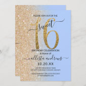 Invitation Fille moderne Parties scintillant bleue or Ombre S (Devant / Derrière)