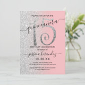 Invitation Fille moderne Parties scintillant rose argent Ombr (Debout devant)
