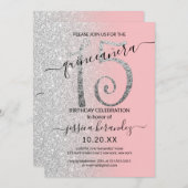 Invitation Fille moderne Parties scintillant rose argent Ombr (Devant / Derrière)