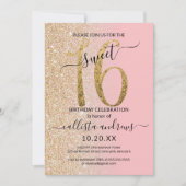 Invitation Fille moderne Parties scintillant rose or Ombre Sw (Devant)