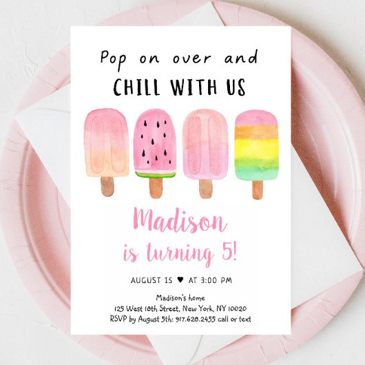 Invitation Fille Moderne Popsicle Chill Avec Nous Anniversair