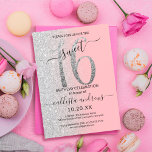 Invitation Fille moderne rose argent Parties scintillant Ombr<br><div class="desc">Cette invitation à fêter un sweet sixteen chic et féminin est parfaite pour la journée spéciale de votre jeune fille adolescente. Il présente une grande parties scintillant argent scintillante, "16", au sommet d'une simple parties scintillant rose et faux argent, arrière - plan sombre, dégradé latéralement. C'est simple, unique, moderne, joli...</div>