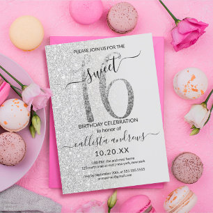 Invitation Fille moderne rose argent Parties scintillant Ombr