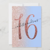 Invitation Fille moderne Rose bleu Parties scintillant or Omb (Dos)