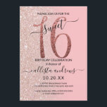 Invitation Fille moderne rose rose Parties scintillant or Omb<br><div class="desc">Cette invitation à fêter un sweet sixteen chic et féminin est parfaite pour la journée spéciale de votre jeune fille adolescente. Il présente une parties scintillant d'or brillant rose, "16", au sommet d'une simple parties scintillant d'or rose et faux rose, arrière - plan sombre, en dégradé noir. C'est simple, unique,...</div>