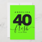 Invitation Fille moderne vert brillant 40 et frais (Dos)