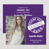 Invitation Fille moderne violet photo Grad Grad Grad Party (Devant / Derrière)