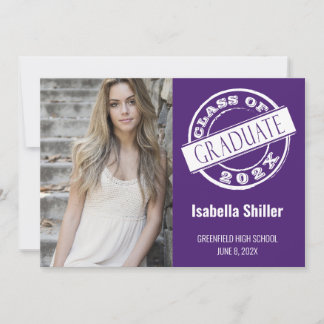 Invitation Fille moderne violet photo Grad Grad Grad Party