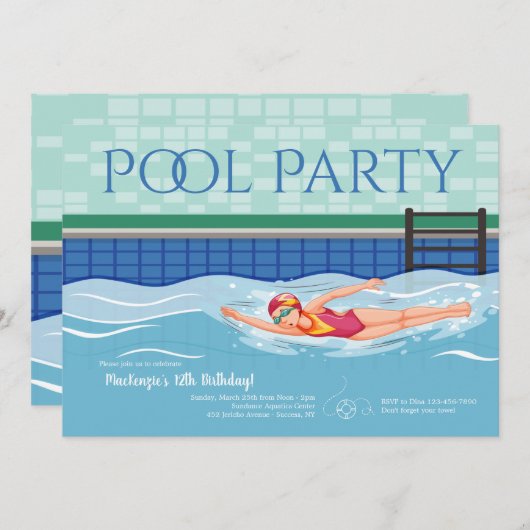 Invitation Fille nageuse (Devant / Derrière)