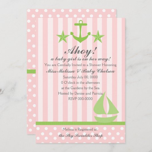 Invitation Fille nautique (Devant / Derrière)