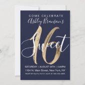 Invitation Fille Navy Bleu Blanc Or Feuille Sweet 16 (Devant)