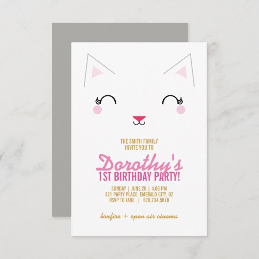 Invitation fille N'IMPORTE QUEL ÂGE Kitty CAT ANNIVERSAIRE PI (Devant / Derrière)