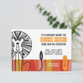 Invitation fille N'IMPORTE QUEL ÂGE rétro lion SAFARI fête d' (Debout devant)