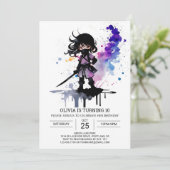 Invitation Fille Ninja Cute Custom Anniversaire (Debout devant)