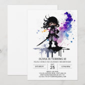 Invitation Fille Ninja Cute Custom Anniversaire (Devant / Derrière)
