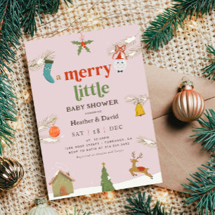 Invitation Fille Noël Un joyeux petit Baby shower