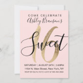 Invitation Fille Noir Blush Rose Or Foil Douce 16 (Devant)