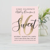 Invitation Fille Noir Blush Rose Or Foil Douce 16 (Debout devant)