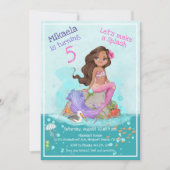 Invitation Fille Noir Brown cheveux rose sirène fête d'annive (Devant)