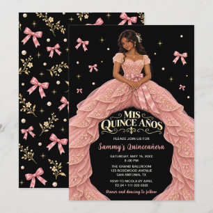 Invitation Fille Noire Blush Rose Quinceañera