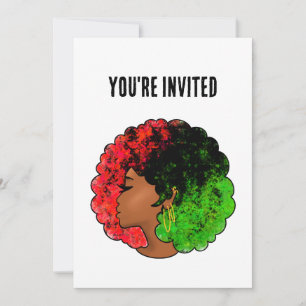 Invitation Fille noire panafricaine femme rouge vert fierté a