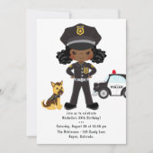 Invitation Fille noire Police Officier Parti Anniversaire (Devant)