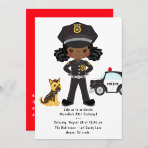 Invitation Fille noire Police Officier Parti Anniversaire