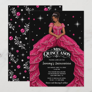 Invitation Fille Noire Princesse Rose Quinceañera