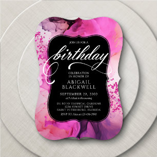 Invitation Fille noire rose Anniversaire