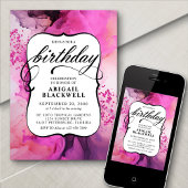 Invitation Fille noire rose Anniversaire