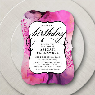 Invitation Fille noire rose Anniversaire