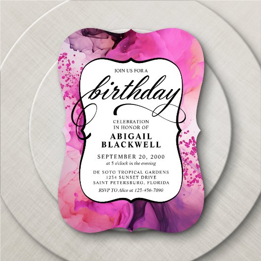 Invitation Fille noire rose Anniversaire