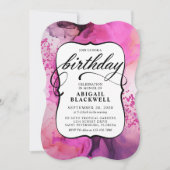Invitation Fille noire rose Anniversaire (Devant)